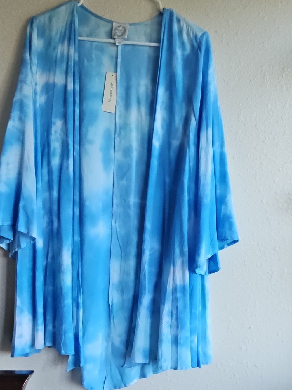 Blue Rain Sky-Blue Tie-Dye Sheer Kimono